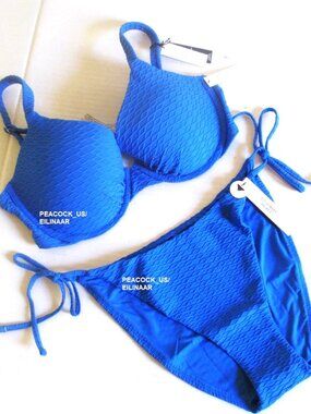 36DD/M Victoria Secret Swim Icon Push Up Top Bikini Set Side Tie Bottom Blue